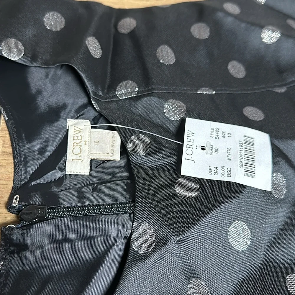 J Crew nwt black polka dot metallic shiny silver print party midi dress - Picture 5 of 7